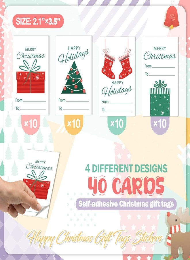 OXRUN Christmas Gift Tags, 40 Merry Christmas Gifts Labels Stickers, Happy Holiday Name Tag Self-Adhesive for Party Presents Decorations - A02 - Image 2